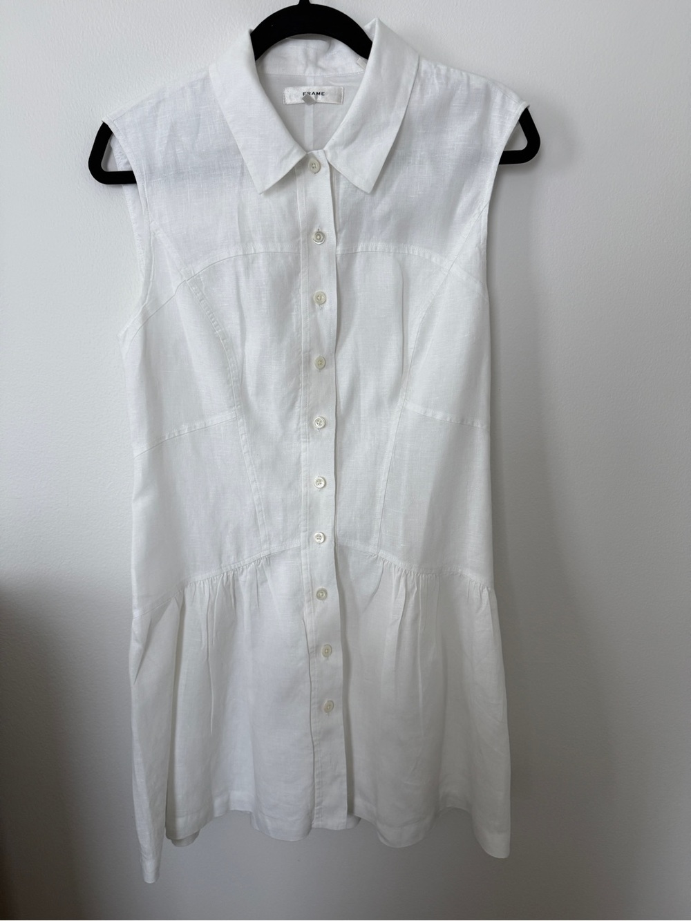 Frame White Sleeveless Button-Down Shirt Dress